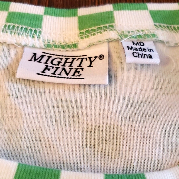 Mighty Fine Green Checkered Cinch Side Baby Doll Tee w/Embroidered Shamrock SZ M - Picture 4 of 7